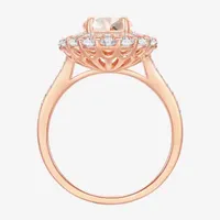 Womens Lab Created Pink Sapphire 14K Rose Gold Over Silver Oval Halo Side Stone Cocktail Ring