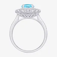 Womens Genuine Blue Topaz Sterling Silver Round Cocktail Ring