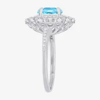 Womens Genuine Blue Topaz Sterling Silver Round Cocktail Ring