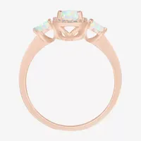 Womens Lab Created White Opal 14K Gold Over Silver Round Cocktail Ring