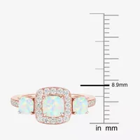 Womens Lab Created White Opal 14K Gold Over Silver Round Cocktail Ring