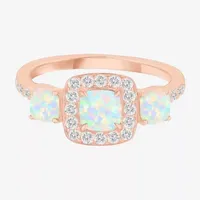 Womens Lab Created White Opal 14K Gold Over Silver Round Cocktail Ring