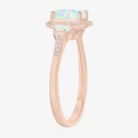 Womens Lab Created White Opal 14K Gold Over Silver Round Cocktail Ring