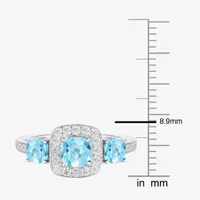 Womens Genuine Blue Topaz Sterling Silver Cushion Cocktail Ring