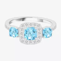 Womens Genuine Blue Topaz Sterling Silver Cushion Cocktail Ring