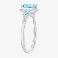 Womens Genuine Blue Topaz Sterling Silver Cushion Cocktail Ring