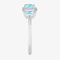 Womens Genuine Blue Topaz Sterling Silver Cushion Cocktail Ring