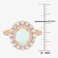 Womens Lab Created White Opal 14K Gold Over Silver Oval Cocktail Ring