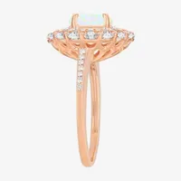 Womens Lab Created White Opal 14K Gold Over Silver Oval Cocktail Ring