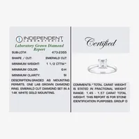 (H-I / SI2) Womens 1 1/2 CT. Lab-Grown White Diamond 14K Gold Emerald Solitaire Engagement Ring