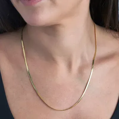 Made in Italy 24K Gold Over Silver 20 Inch Solid Herringbone Chain Necklace