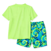 Okie Dokie Toddler & Little Boys Above The Knee Animal Rash Guard Set