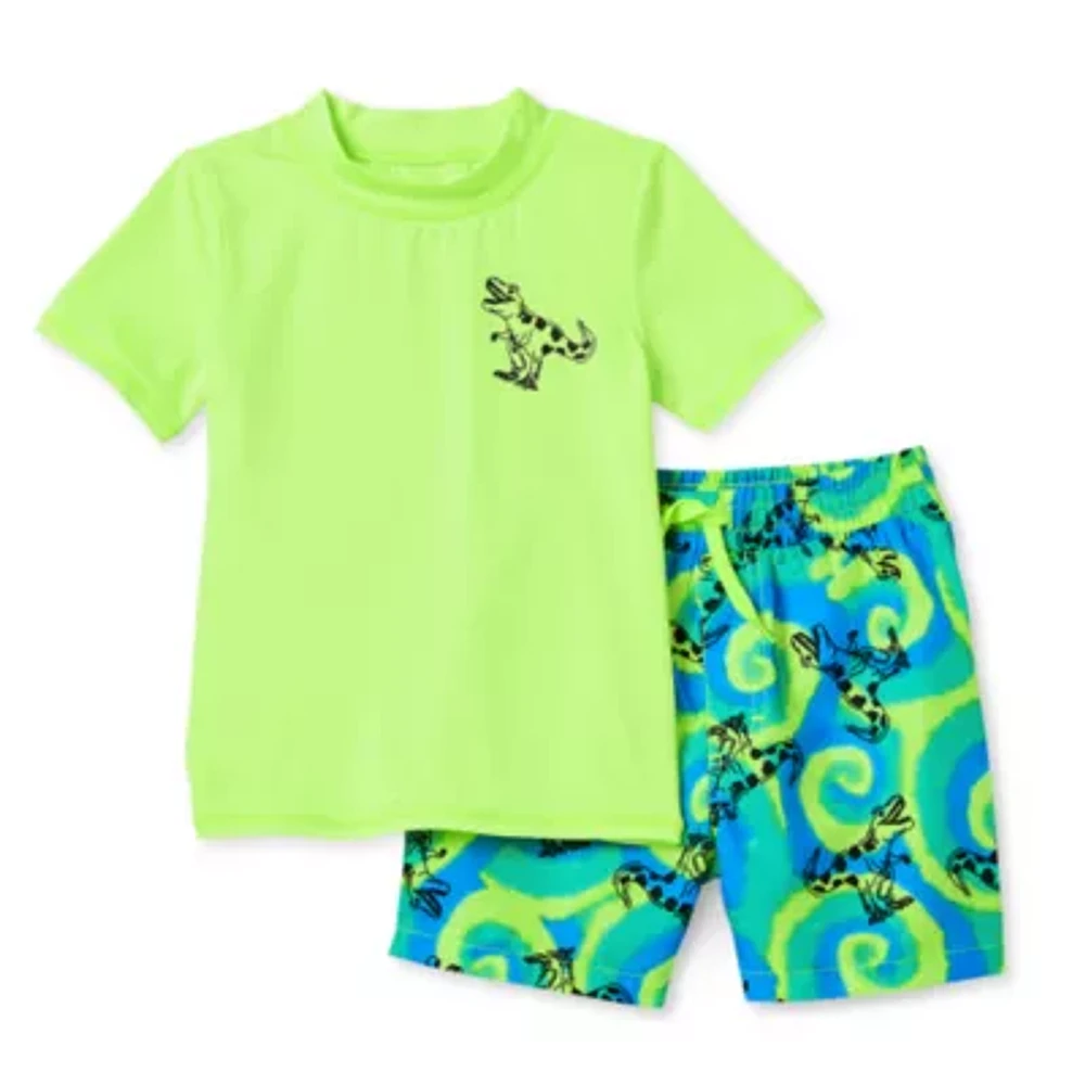 Okie Dokie Toddler & Little Boys Above The Knee Animal Rash Guard Set