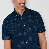 St. John's Bay Stretch Poplin Mens Slim Fit Short Sleeve Button-Down Shirt