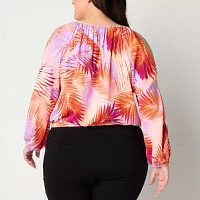 Bold Elements Plus Womens Keyhole Neck Long Sleeve Blouse