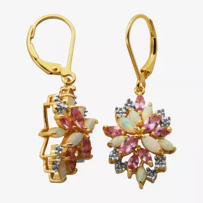 Womens Lab Created White Opal 14K Gold Over Silver Drop Earrings