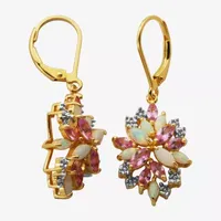 Lab Created White Opal 14K Gold Over Silver Drop Earrings