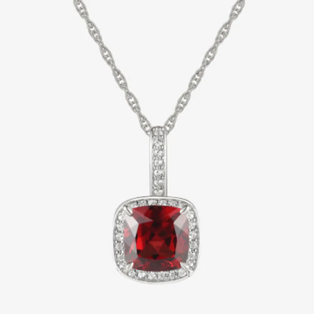 Womens Genuine Red Garnet 10K White Gold Pendant Necklace