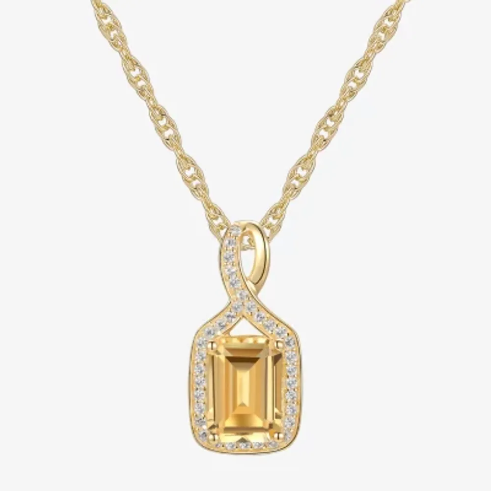 Womens Genuine Yellow Citrine 10K Gold Pendant Necklace