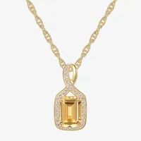 Womens Genuine Yellow Citrine 10K Gold Pendant Necklace