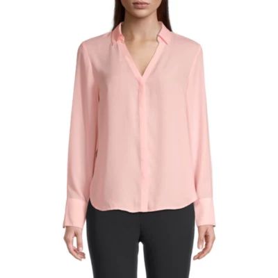 Liz Claiborne Womens Long Sleeve Regular Fit Button-Down Shirt