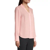 Liz Claiborne Womens Long Sleeve Regular Fit Button-Down Shirt