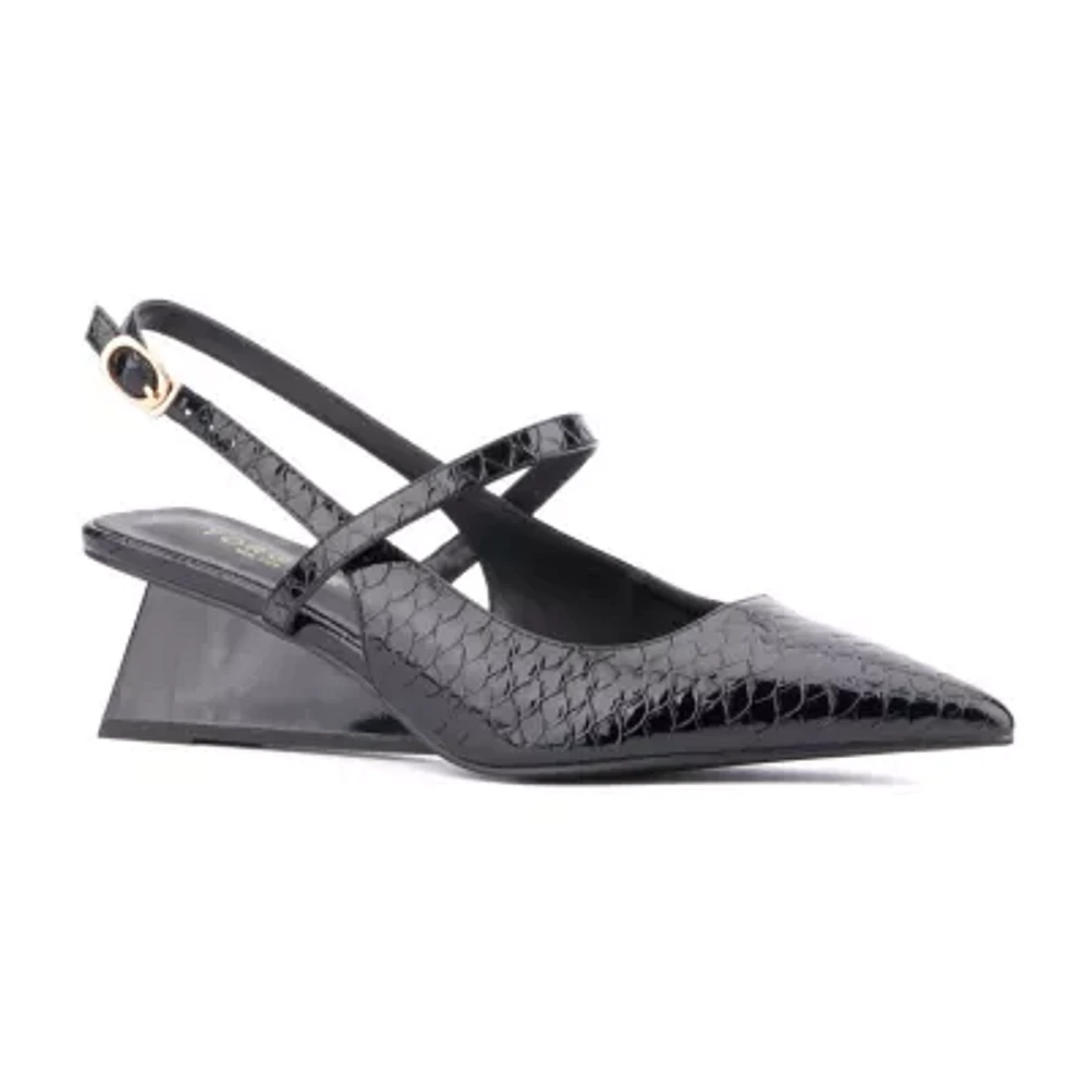 Torgeis Womens Oria Pointed Toe Wedge Heel Pumps