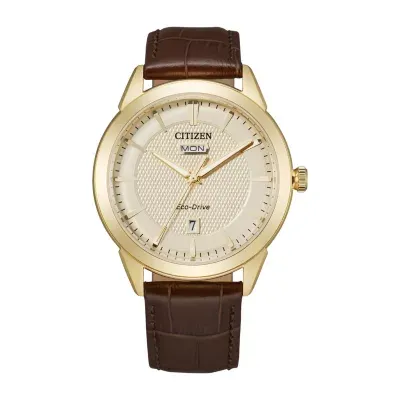 Citizen Mens Brown Leather Strap Watch Aw0092-07q