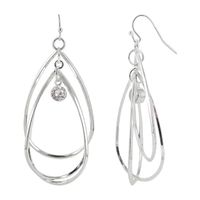 Bold Elements Silver Tone Teardrop Triple Orbital Stainless Steel Drop Earrings