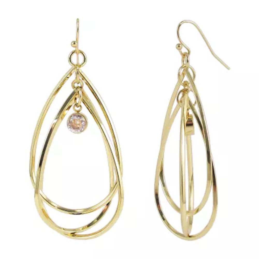 Bold Elements Silver Tone Teardrop Triple Orbital Stainless Steel Drop Earrings