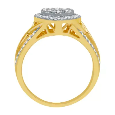 I Said Yes (H-I / I1) Womens 1/2 CT. T.W. Lab Grown White Diamond 14K Gold Over Silver Sterling Heart Side Stone Halo Engagement Ring