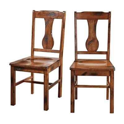 Distressed Dark Oak Wood Dining Kitchen Chairs, Set of 2