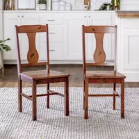 Distressed Dark Oak Wood Dining Kitchen Chairs, Set of 2