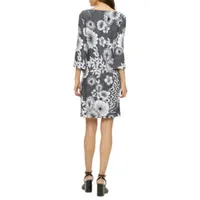 Studio 1 3/4 Sleeve Floral Puff Print Shift Dress