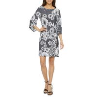 Studio 1 3/4 Sleeve Floral Puff Print Shift Dress