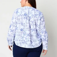 St. John's Bay Plus Womens Split Crew Neck Long Sleeve Blouse