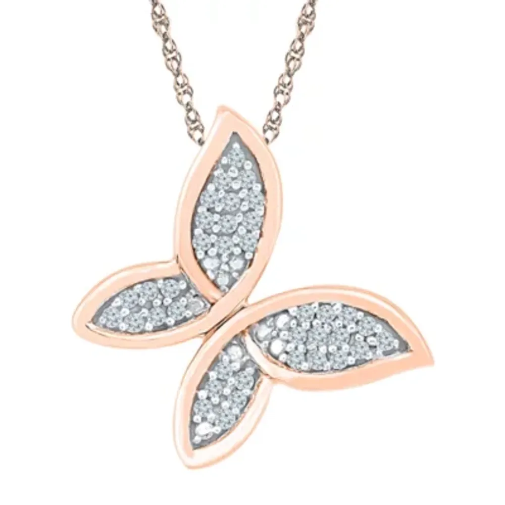 Womens 1/10 CT. T.W. Natural White Diamond 10K Gold Butterfly Pendant Necklace