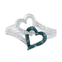 Womens Diamond Accent Natural Sterling Silver Heart Cocktail Ring