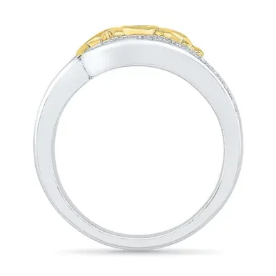 Mom" Womens Diamond Accent Mined White 10K Gold Over Silver Cocktail Ring