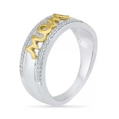 "Mom" 2MM 1/6 CT. T.W. Mined White Diamond 10K Gold Over Silver Band