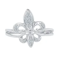 Womens 1/8 CT. T.W. Natural White Diamond Sterling Silver Fleur De Lis Cocktail Ring