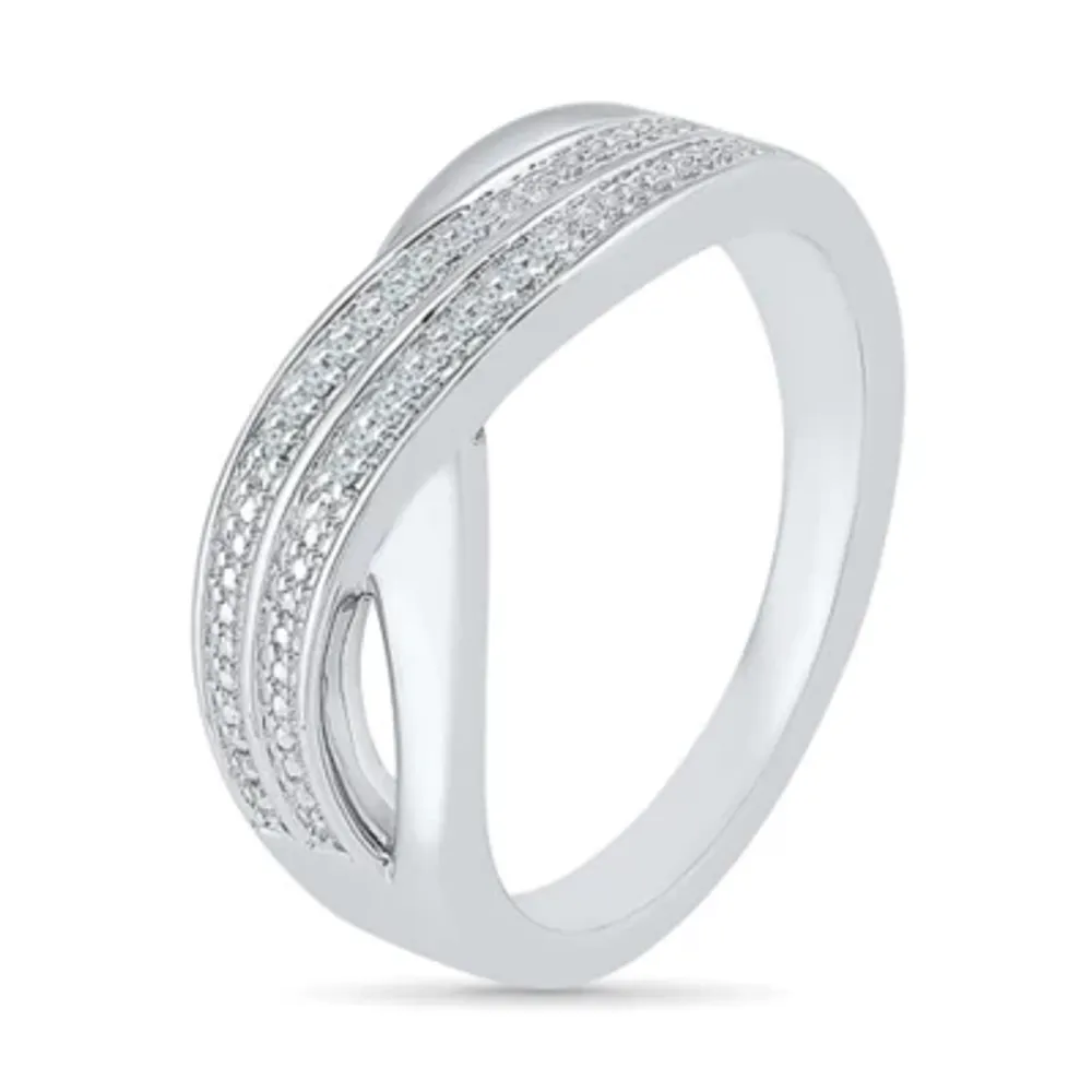 2MM Diamond Accent Natural White Sterling Silver Crossover Band