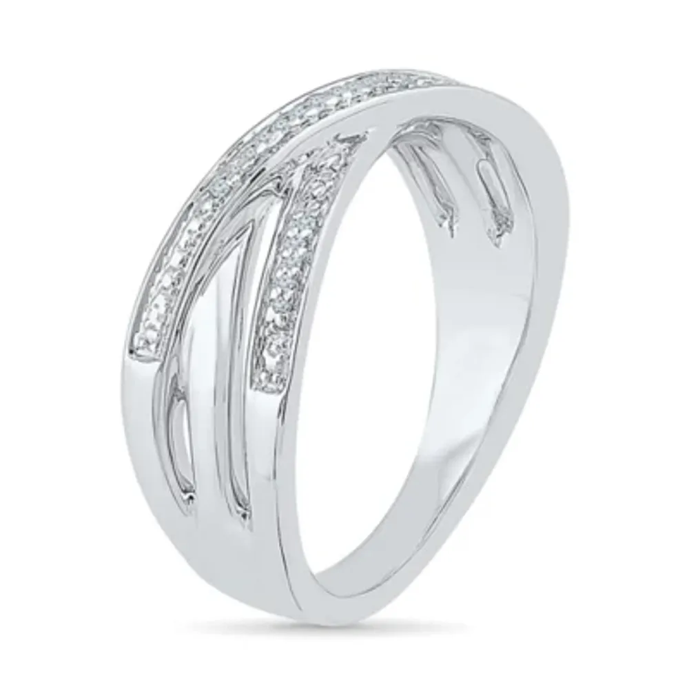 2MM Diamond Accent Natural White Sterling Silver Crossover Band