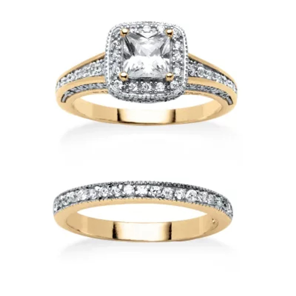 Womens 1 3/ CT. T.W. White Cubic Zirconia 18K Gold Over Brass Bridal Set