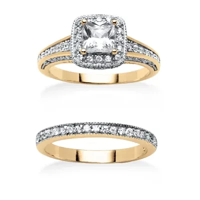 Womens 1 3/ CT. T.W. White Cubic Zirconia 18K Gold Over Brass Bridal Set