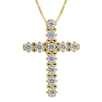 Womens 1/ CT. T.W. Natural White Diamond 10K Gold Cross Pendant Necklace