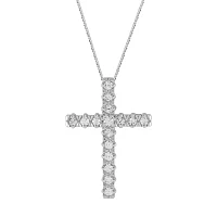 Womens 1/4 CT. T.W. Natural White Diamond 14K White Gold Cross Pendant Necklace