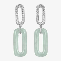 Genuine Green Jade Sterling Silver Paperclip Drop Earrings