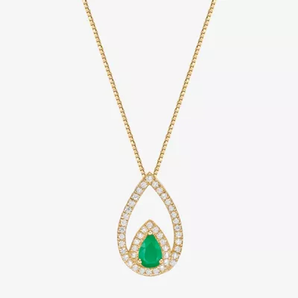 Womens 1/ CT. T.W. Genuine Green Emerald 10K Gold Pendant Necklace