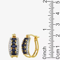 18K Gold over Silver Genuine Sapphire Hoop Earrings